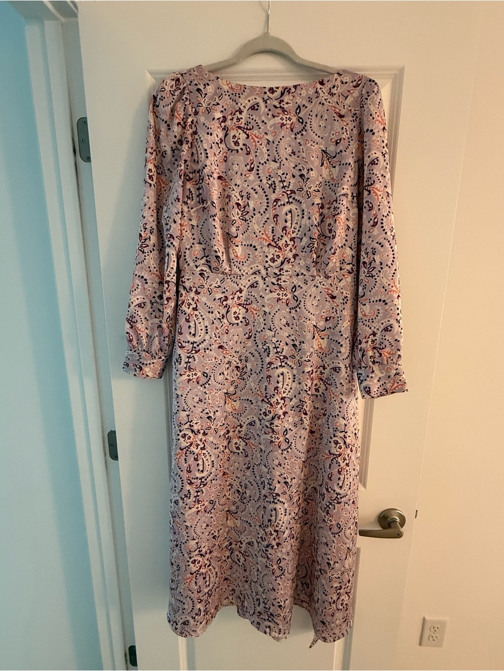 Ann Taylor Pink Paisley-Print Long Sleeve Midi Dress